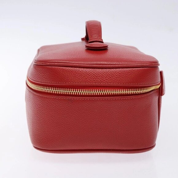 CHANEL Vanity COCO Mark Cosmetic Pouch Grained Calf Skin Red Gold CC Auth 141426 - Picture 7 of 16